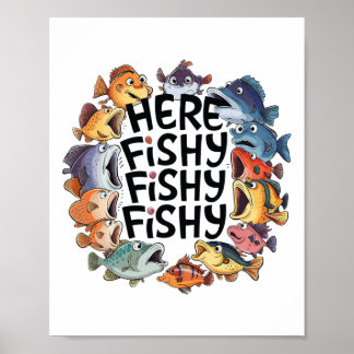 Cute hit-fish-nuny Fishing Älskare Kids Småbarn B Poster