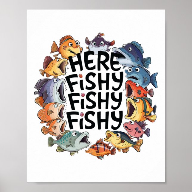 Cute hit-fish-nuny Fishing Älskare Kids Småbarn B Poster (Framsidan)