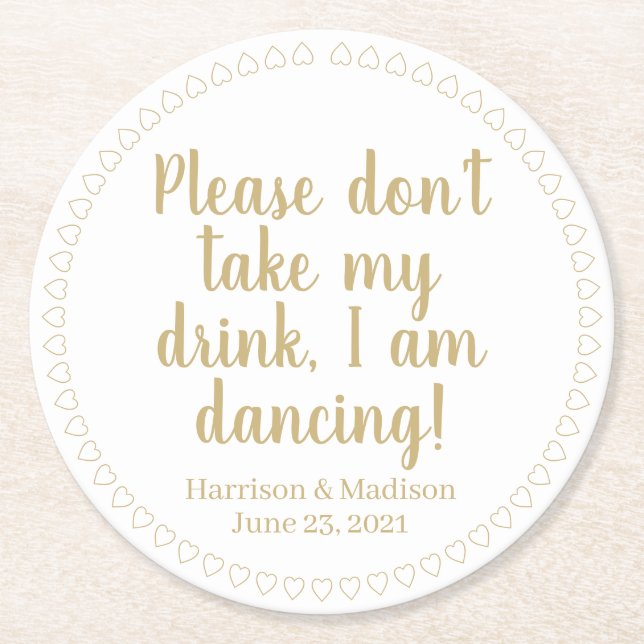 Cute-hjärtan anpassningsbar guld text namn datum b underlägg papper rund (Framsidan)