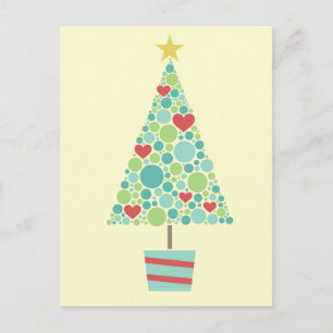 Cute-hjärtan-pastel, modern Julgran Helg Vykort