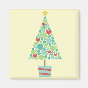 Cute-hjärtan-pastel, modern Julgran Magnet