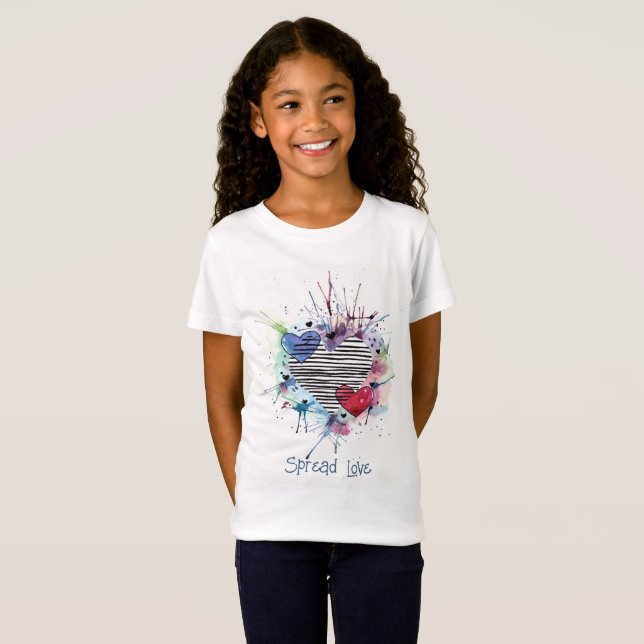 Cute Hjärtar och Tvättar i vattenfärg T-Shirt (Hel framsida)