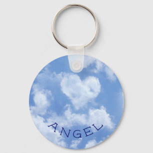 Cute Hjärtformade Cloud i Blå himmel Cheerful Lyck Nyckelring