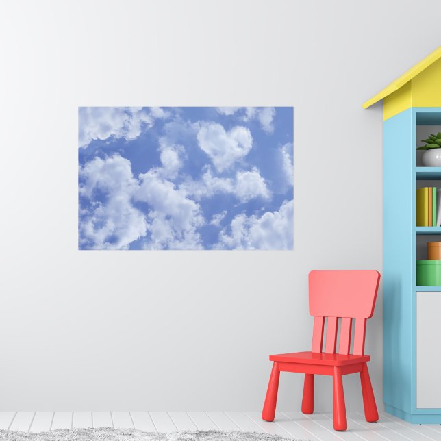 Cute Hjärtformade Cloud i Blå himmel Cheerful Lyck Poster (Barnkammare 1)