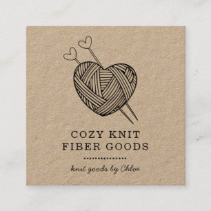 Cute Hjärtformade Yarn Handmade made Sticka Goods Fyrkantigt Visitkort