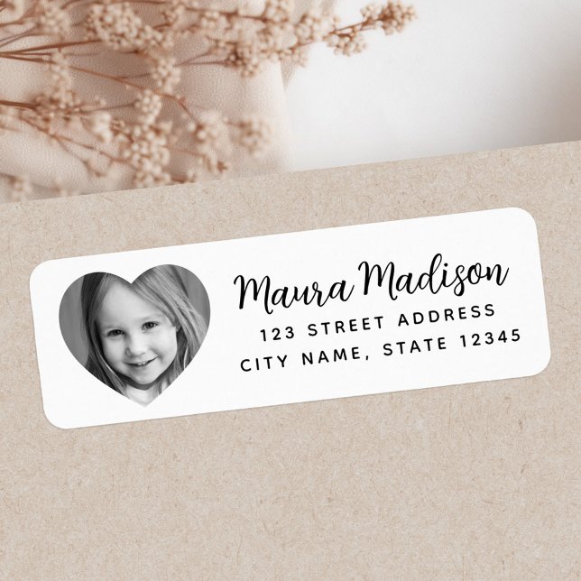 Cute-hjärtovit returadress returadress etikett (Cute heart photo white return address label)