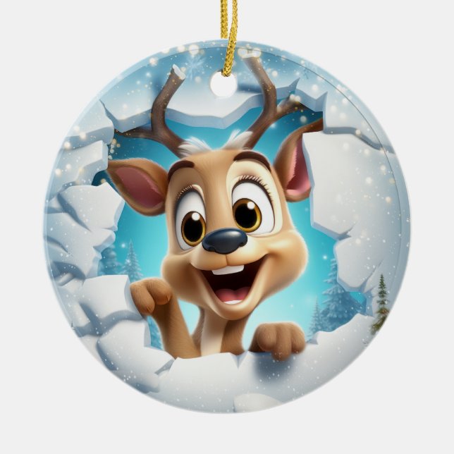 Cute Hjort 3D Julgransprydnad Keramik (Framsidan)
