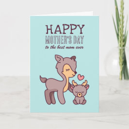 Cute Hjort Animal Tecknad Lycklig Mors dag Kort
