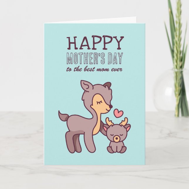 Cute Hjort Animal Tecknad Lycklig Mors dag Kort (Framsida)