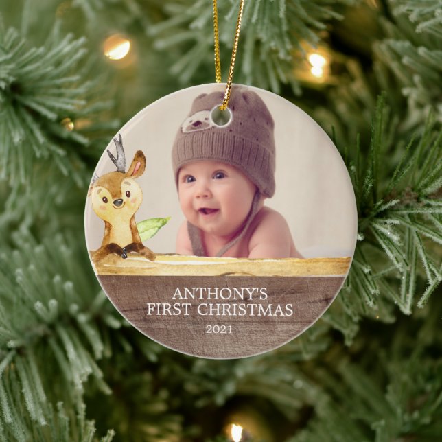 Cute Hjort Baby 1St Photo jul Ornament (Träd)
