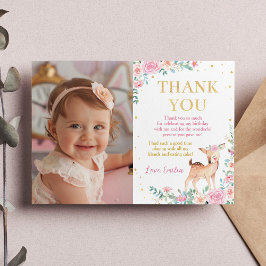 Cute Hjort Blommigt födelsedagsfoto - tackkort Tack Kort