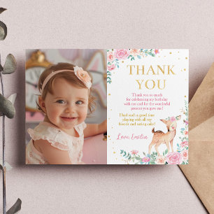Cute Hjort Blommigt födelsedagsfoto - tackkort Tack Kort