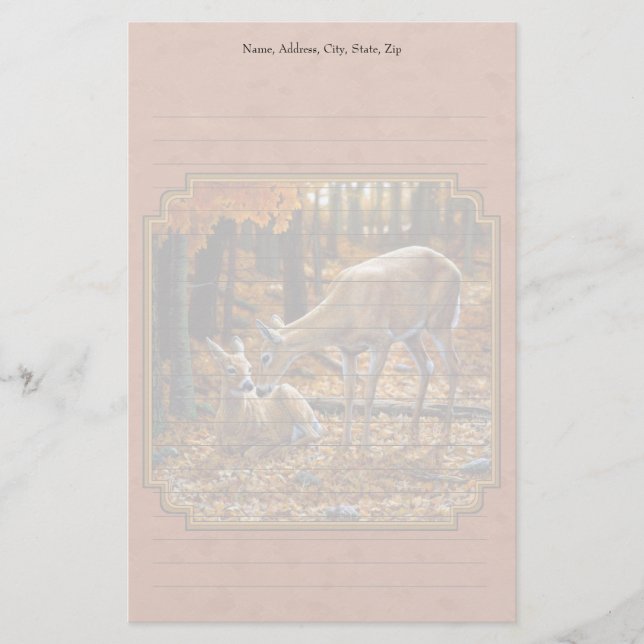 Cute Hjort Doe & Fawn Autumn Red Brevpapper (Framsida)