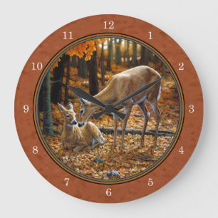 Cute Hjort Doe & Fawn Autumn Red Stor Klocka