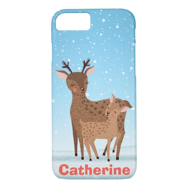 Cute Hjort & Doe Snowy vintertid Case-Mate iPhone Skal (Baksida)