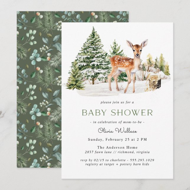 Cute Hjort Fawn | Neutralt Rustic Winter Baby Show Inbjudningar (Fram/baksida)
