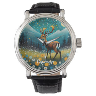 Cute Hjort Flowers Meadow Fantasy Armbandsur