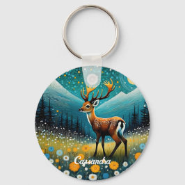 Cute Hjort Flowers Meadow Fantasy Nyckelring