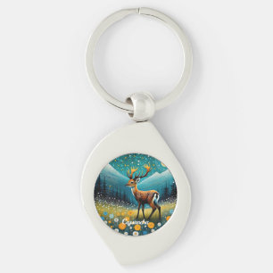 Cute Hjort Flowers Meadow Fantasy Swirl Silverfärgad Nyckelring
