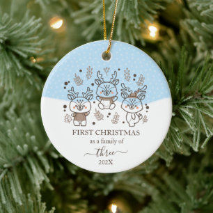 Cute Hjort - första julfamiljen 3 Julgransprydnad Keramik