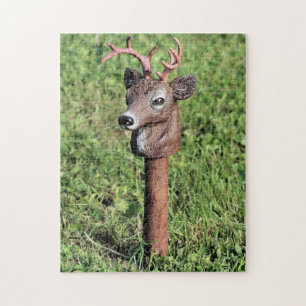 Cute Hjort Head-Gräsmatta Ornament Pussel