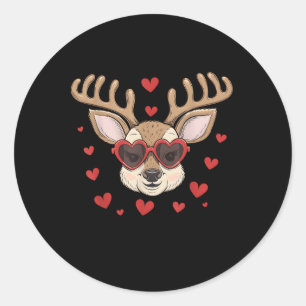 Cute Hjort Heart Valentindagen Shirt för Par Runt Klistermärke