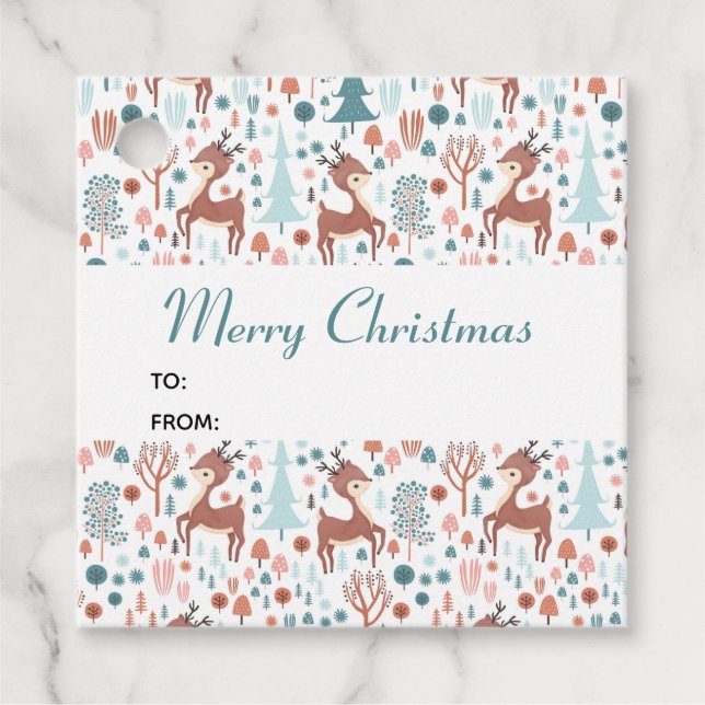 Cute Hjort i julafton Forest Mönster Gåvor Etiketter (Framsida)