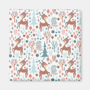 Cute Hjort i julafton Forest Mönster Magnet