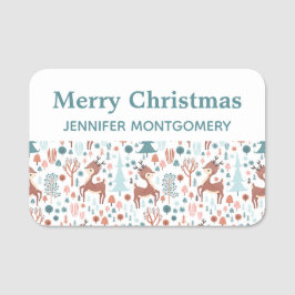 Cute Hjort i julafton Forest Mönster Namnbricka