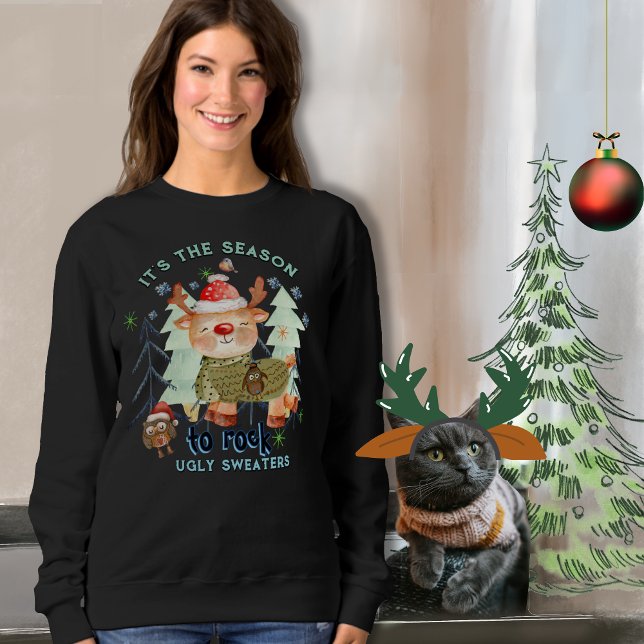 Cute Hjort i Ugly Sweater Mörk Sweatshirt T Shirt (Cute Deer in Ugly Sweater Dark)