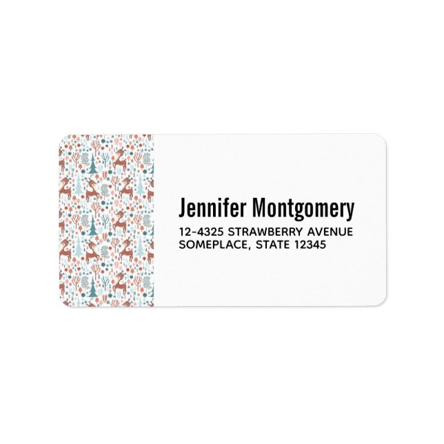 Cute Hjort i Whimsical Forest Mönster Adressetikett (Framsidan)