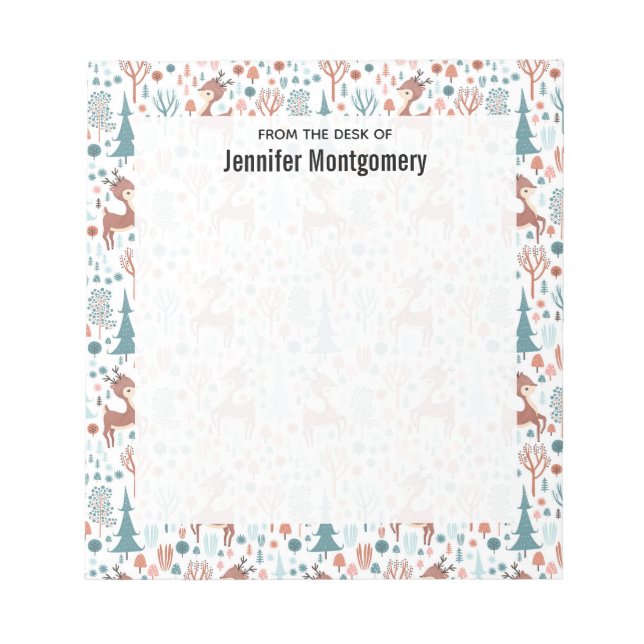 Cute Hjort i Whimsical Forest Mönster Anteckningsblock (Framsida)