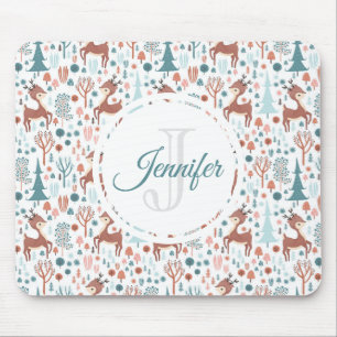 Cute Hjort i Whimsical Forest Mönster Monogram Musmatta