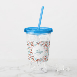Cute Hjort i Whimsical Forest Mönster Monogram Take Away Mugg