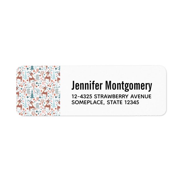 Cute Hjort i Whimsical Forest Mönster Returadress Etikett (Framsidan)