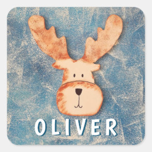 Cute Hjort i Winter Kid's Namn julgåva Märkre Fyrkantigt Klistermärke