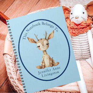 Cute Hjort Illustration Namn Customized Children's Anteckningsbok