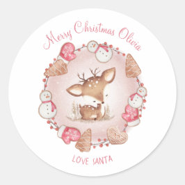 Cute Hjort-julklapp Rosa Namn Runt Klistermärke