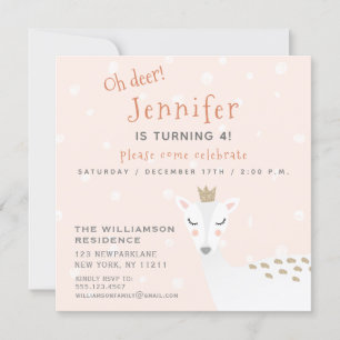 Cute Hjort Kids Winter Birthday Inbjudningar