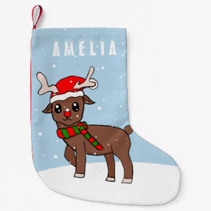 Cute Hjort med jultomten Santa Hat Snö Liten Julstrumpa