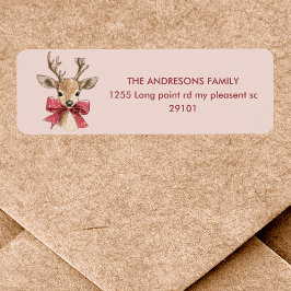 Cute Hjort med rött fack | Rosa jul Returadress Etikett