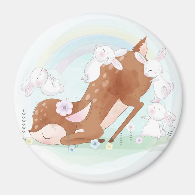 Cute Hjort och Bunnies Magnet (Framsidan)