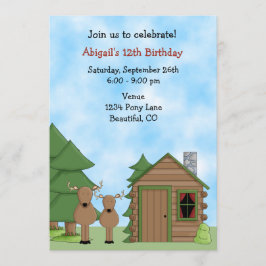 Cute Hjort och Cabin Woodland Birthday Inbjudningar
