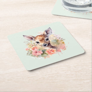 Cute Hjort omgiven av Ro Underlägg Papper Kvadrat