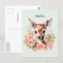 Cute Hjort omgiven av Ro Vykort