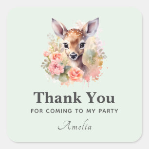 Cute Hjort omringad av Ro Party Tack Fyrkantigt Klistermärke