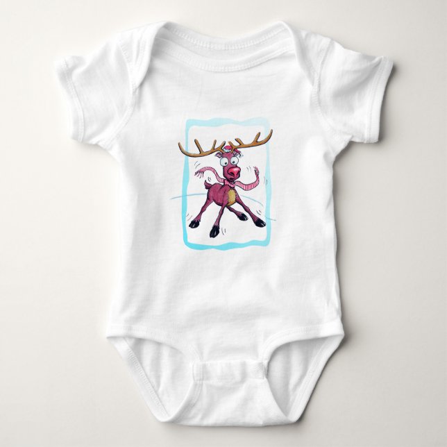 Cute Hjort på is Tecknad för julens helgdagar T-shirt (Framsida)