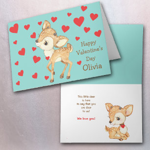 Cute Hjort Red Heards Kids Valentine Helgkort