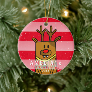 Cute Hjort Red Rosa Baby's First jul Julgransprydnad Keramik