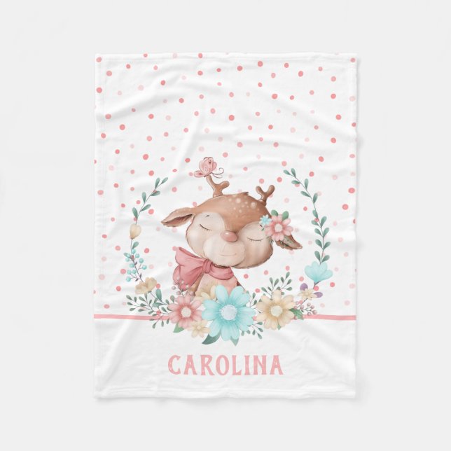 Cute Hjort Reversible Blommigt Fleecefilt (Framsidan)